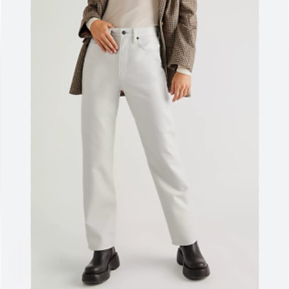 Agolde Lyle Genuine Leather Straight Leg Pants Light Gray Size 28 NWT